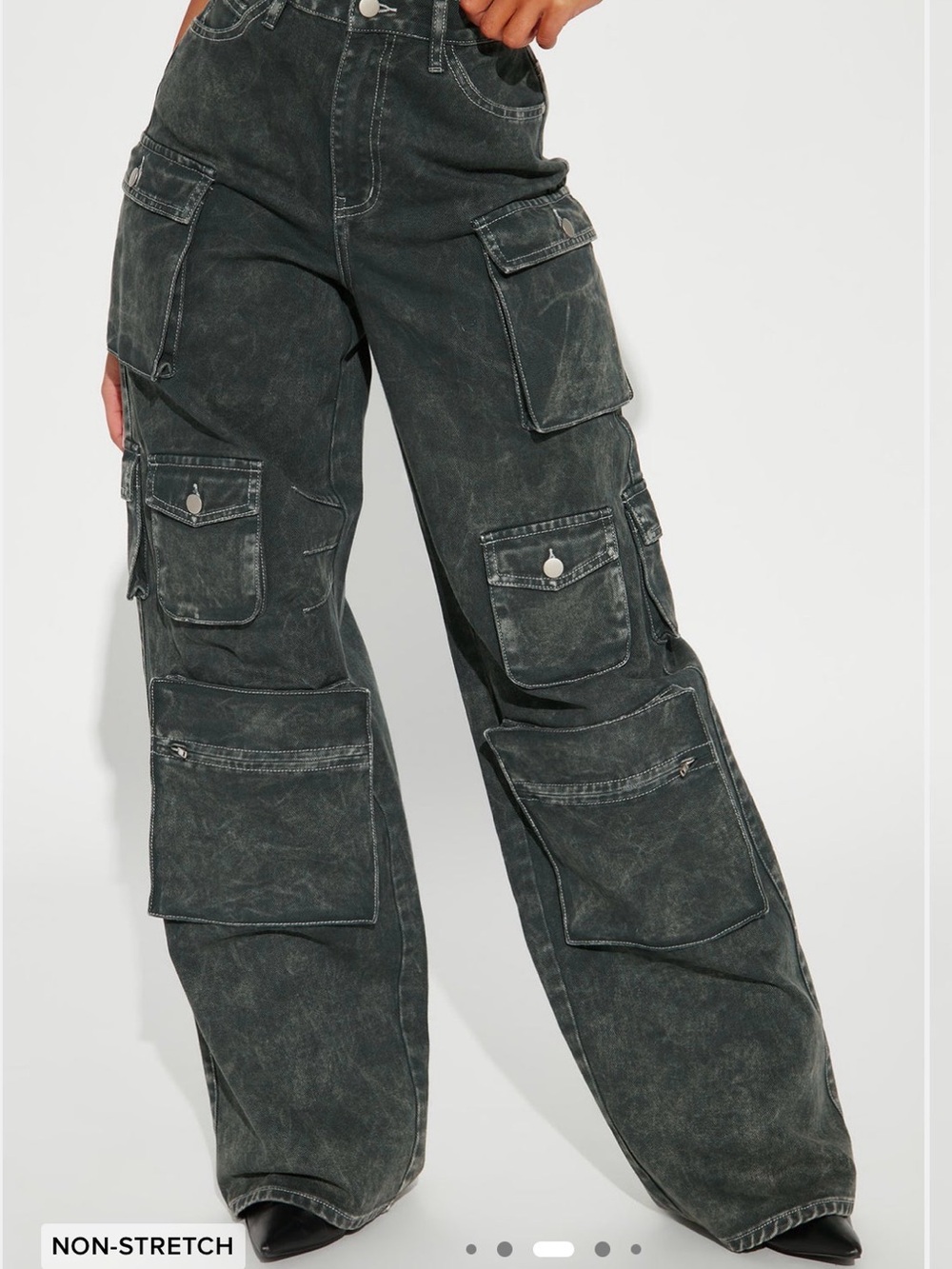Fashion Nova Washed Black Wide-Leg Cargo Jeans